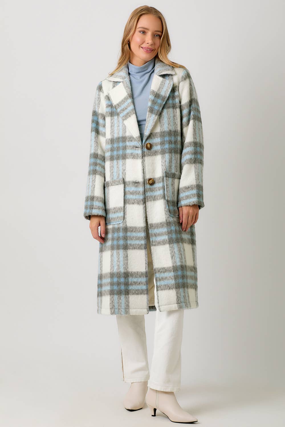 BLUE & IVORY PLAID LONG SHACKET