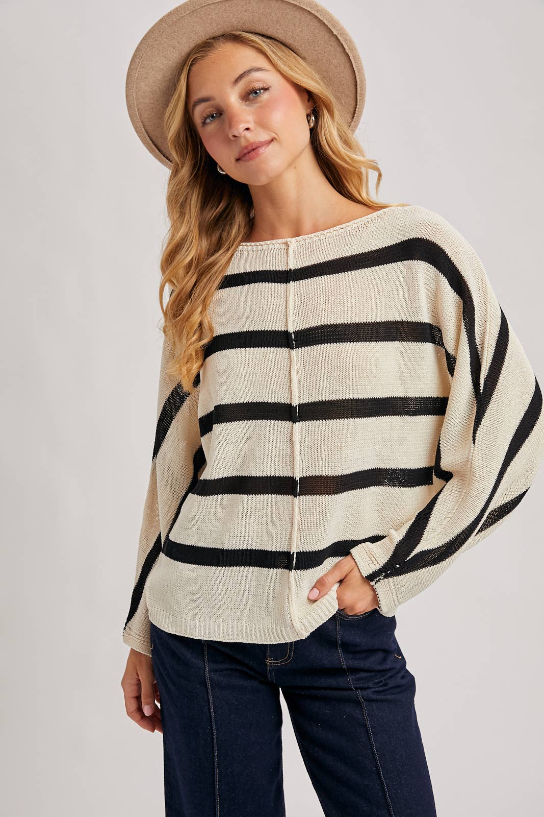 OVERSIZED IVORY/BLACK STRIPE KNIT PULLOVER