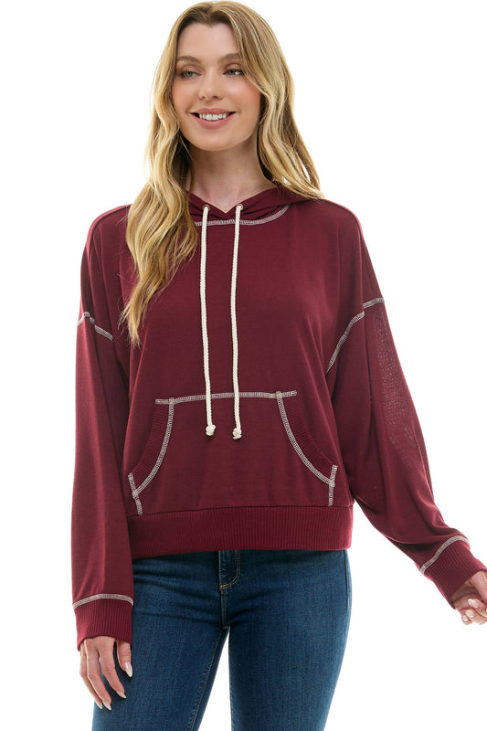 URBAN COZY CUFFED HOODIE PULLOVER: Burgundy