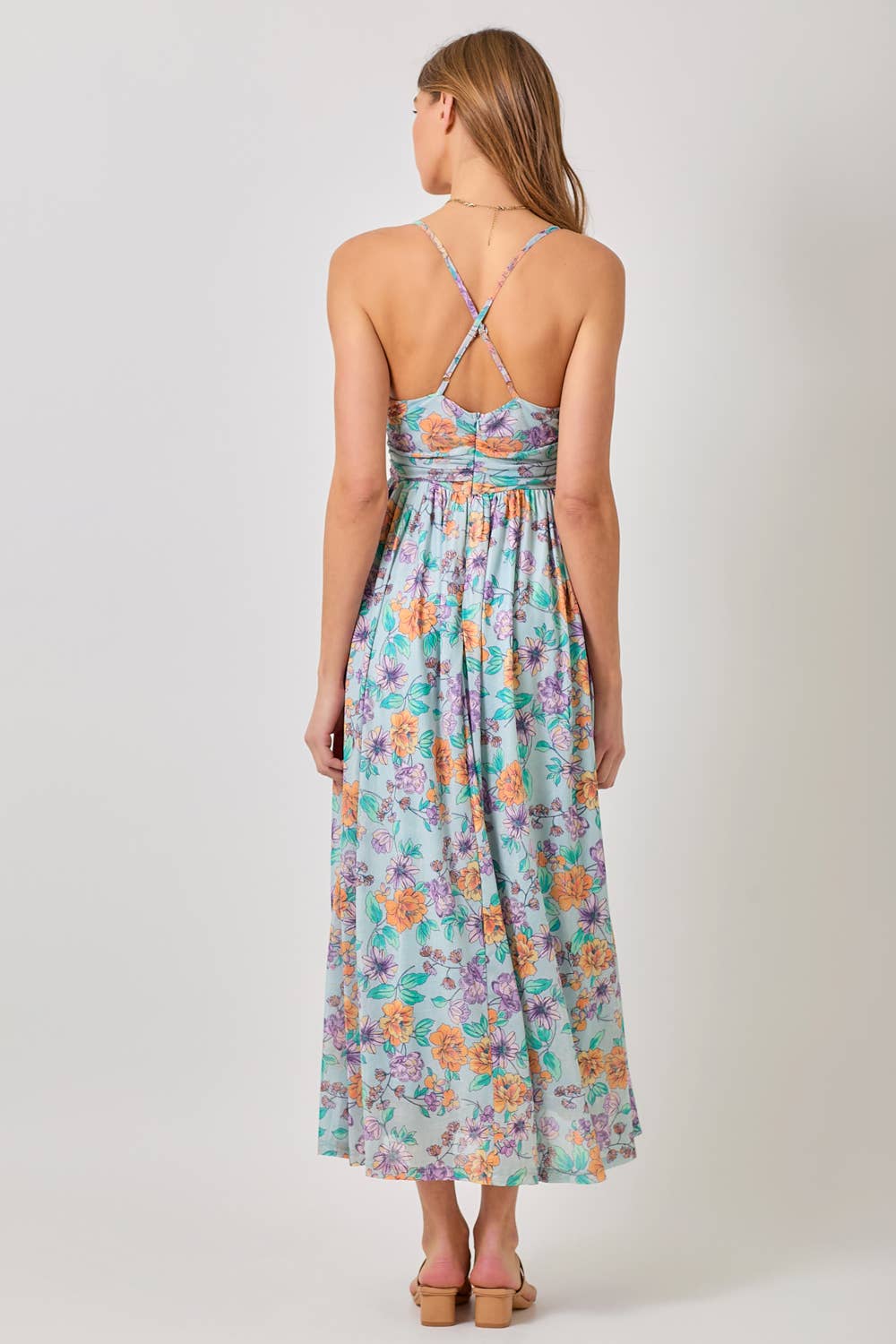 LARGE SEAFOAM CRISS CROSS FLORAL MAXI DRESS