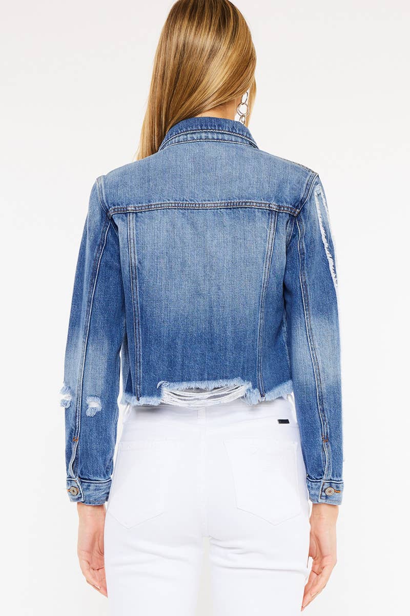 DESTRUCTED MEDIUM WASH CROP DENIM