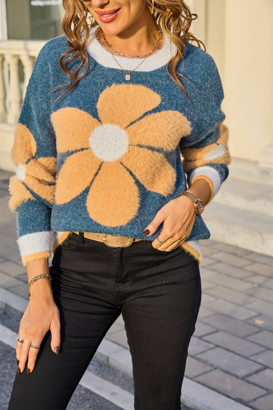 TEAL FLOWER ULTRA SOFT SWEATER