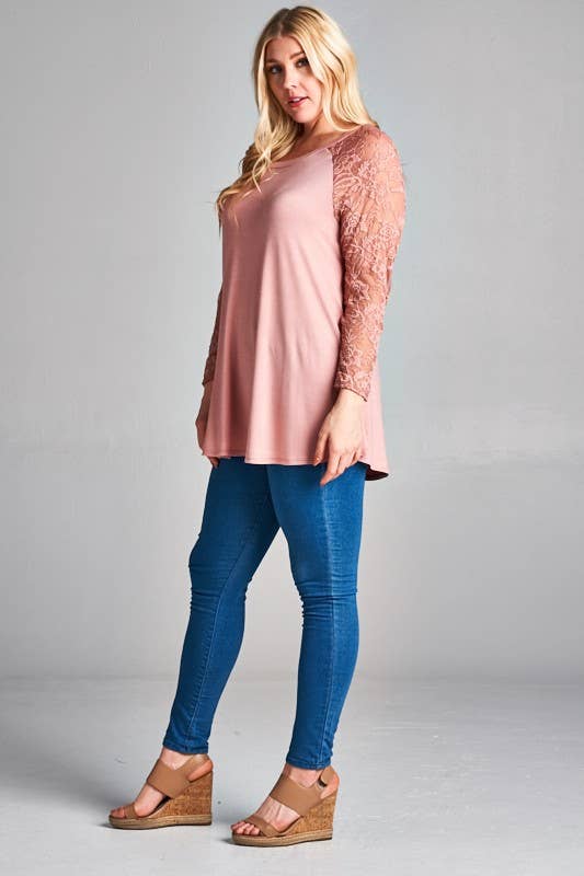 Plus Floral Color Lace Tunic Top