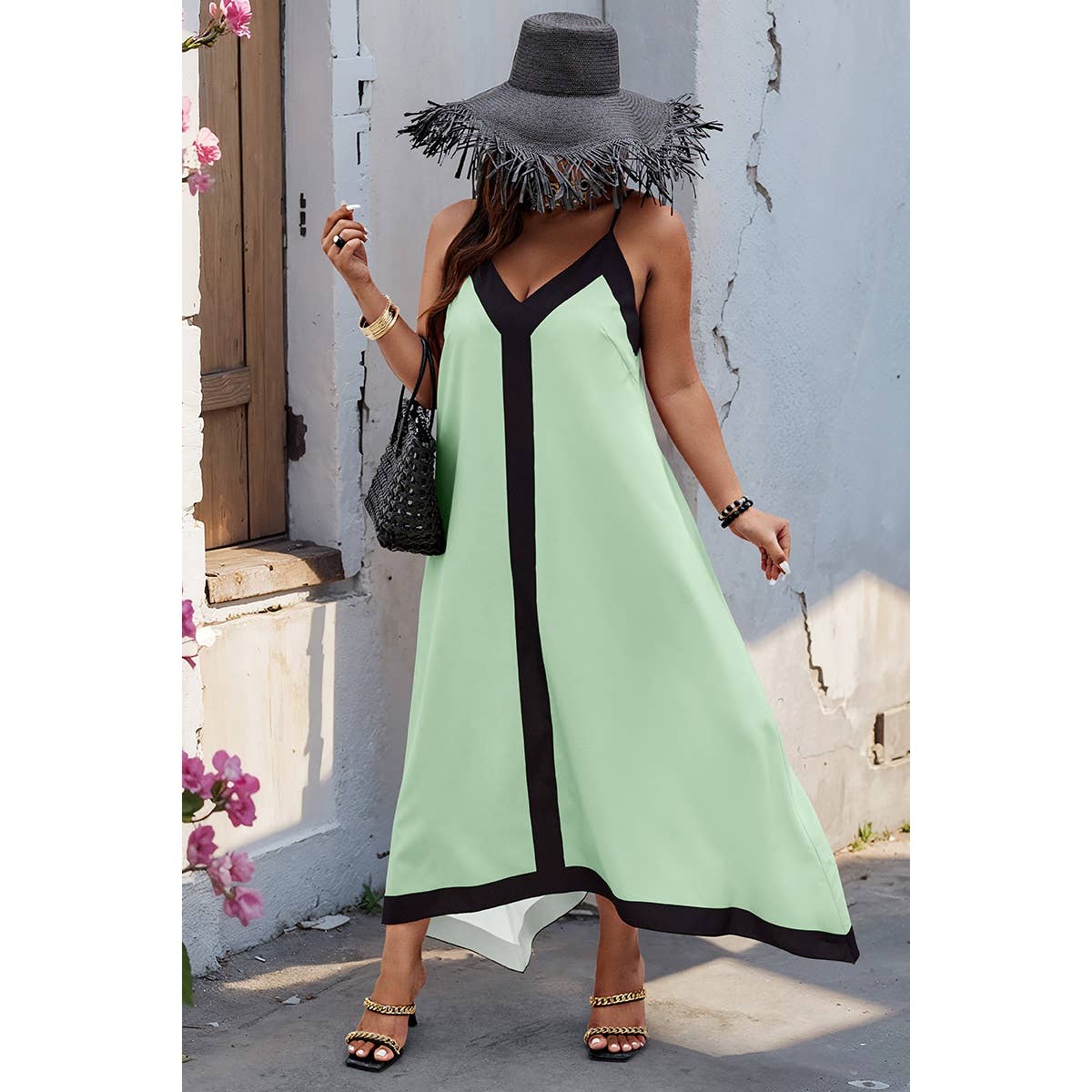 GREEN A LINE PLUS SPAGHETTI STRAP