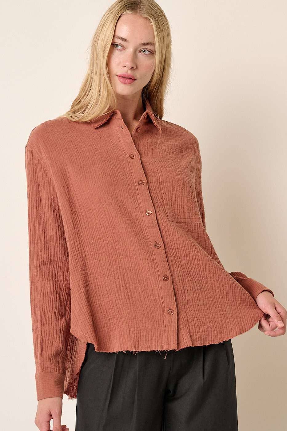 GINGER GUAZE BUTTON DOWN