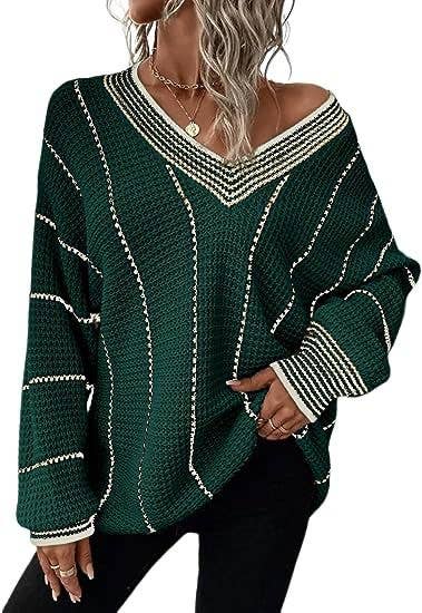 Striped knit sweater: Green