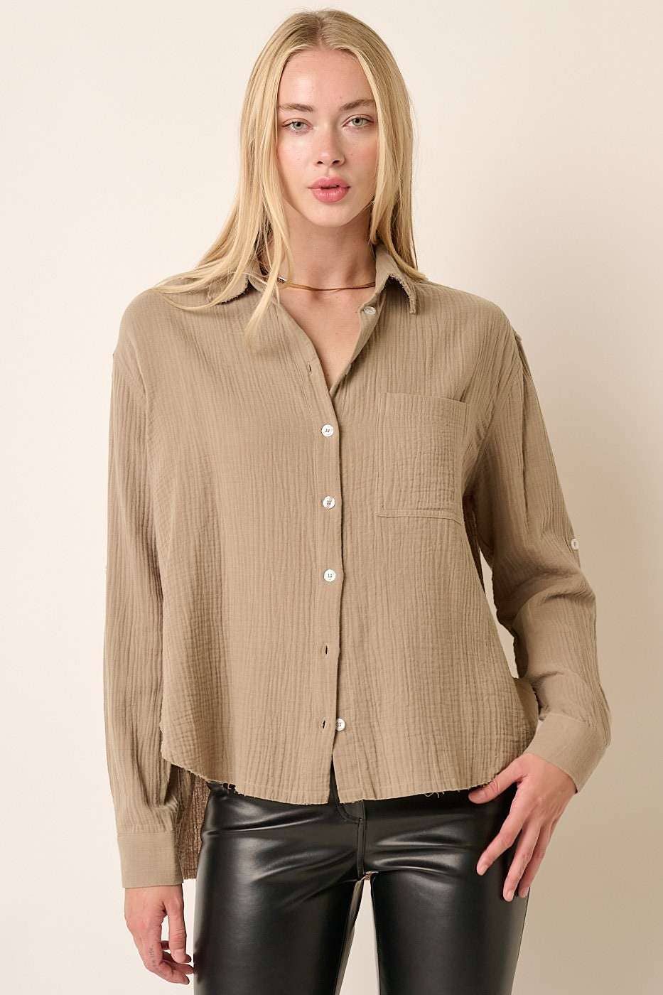 SABLE GAUZE BUTTON DOWN