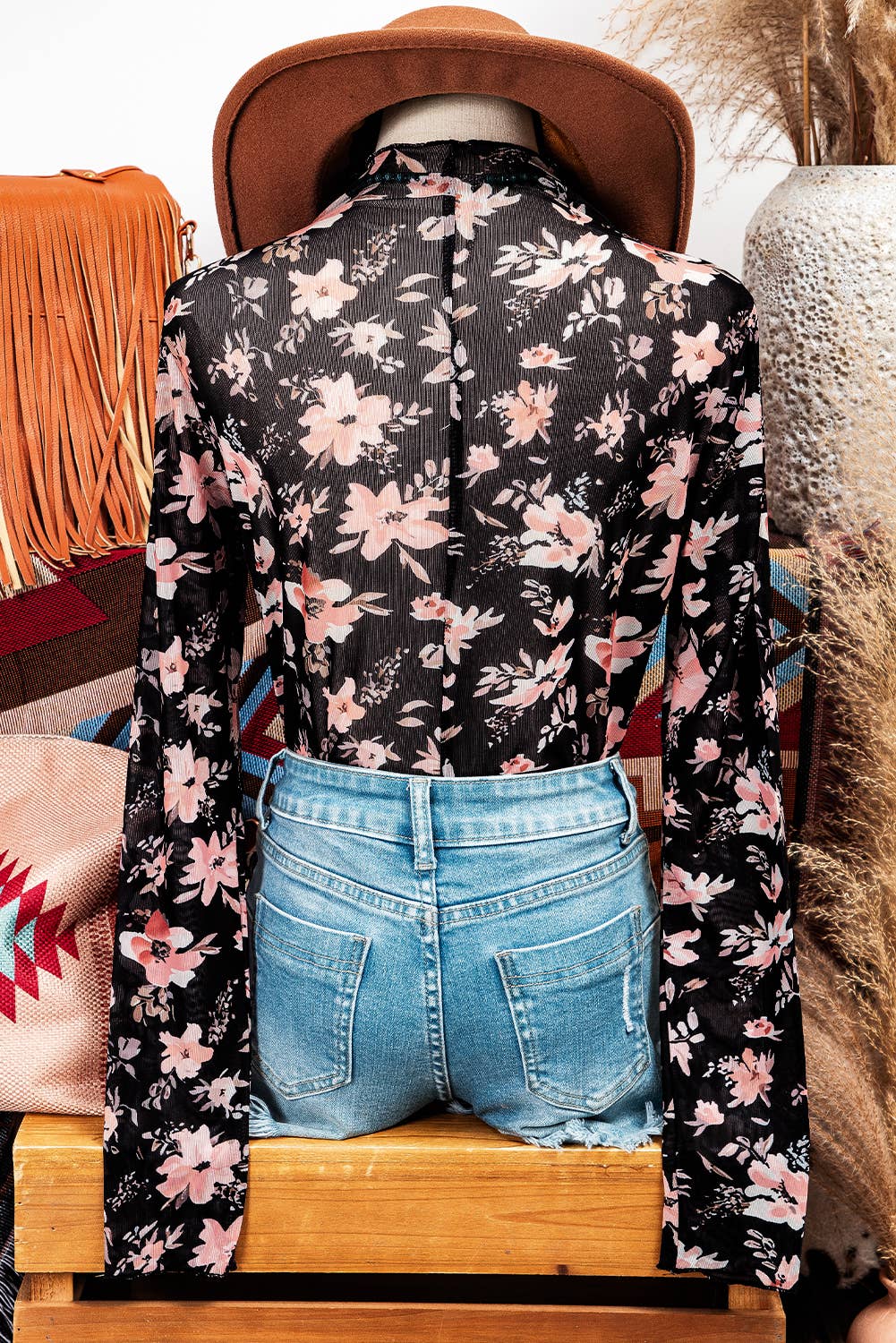 FLORAL LONG SLEEVE MESH