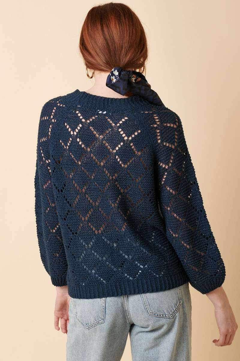 NAVY DIAMOND PATTERN SWEATER