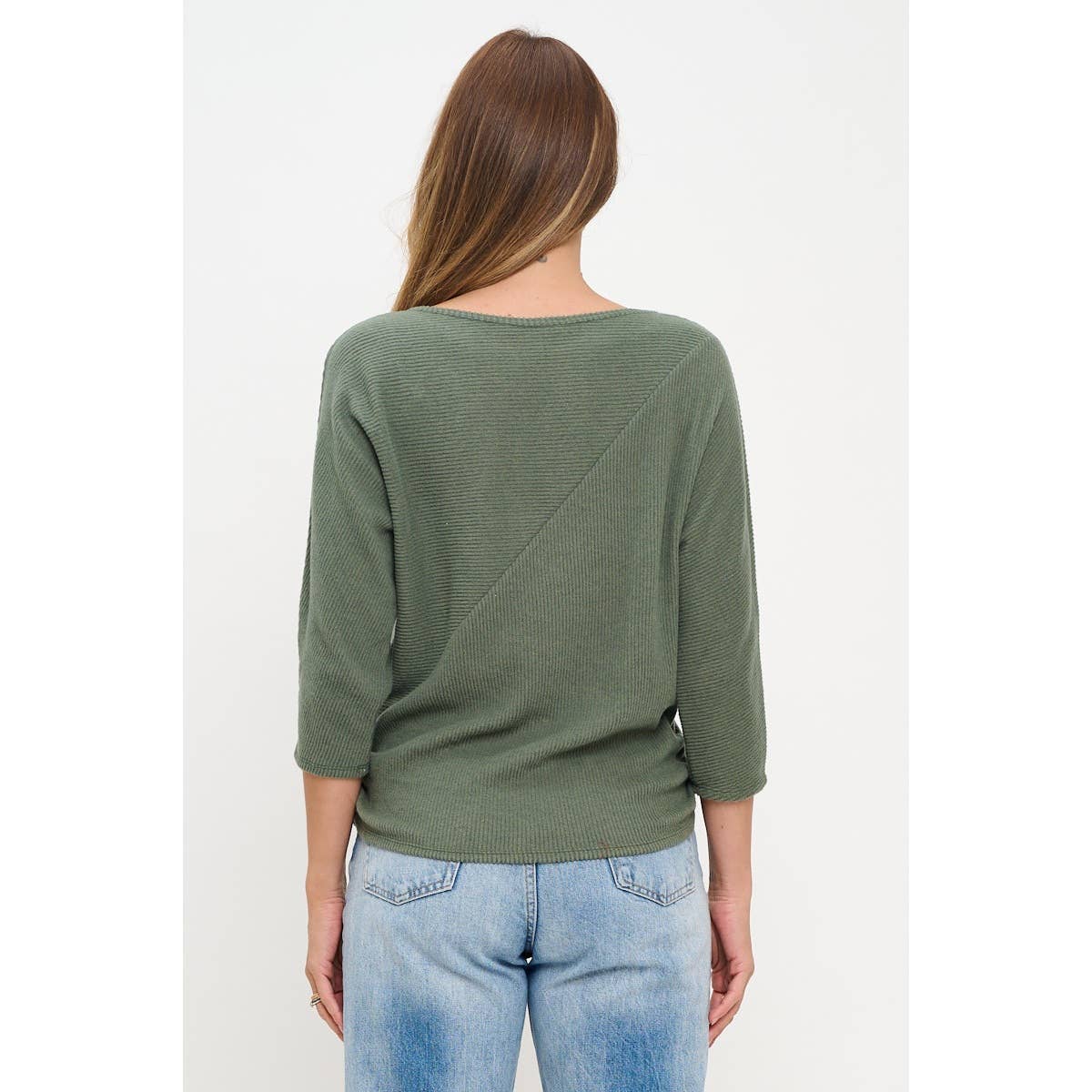DUSTY OLIVE RIBBED BRUSHED DOLMAN TOP