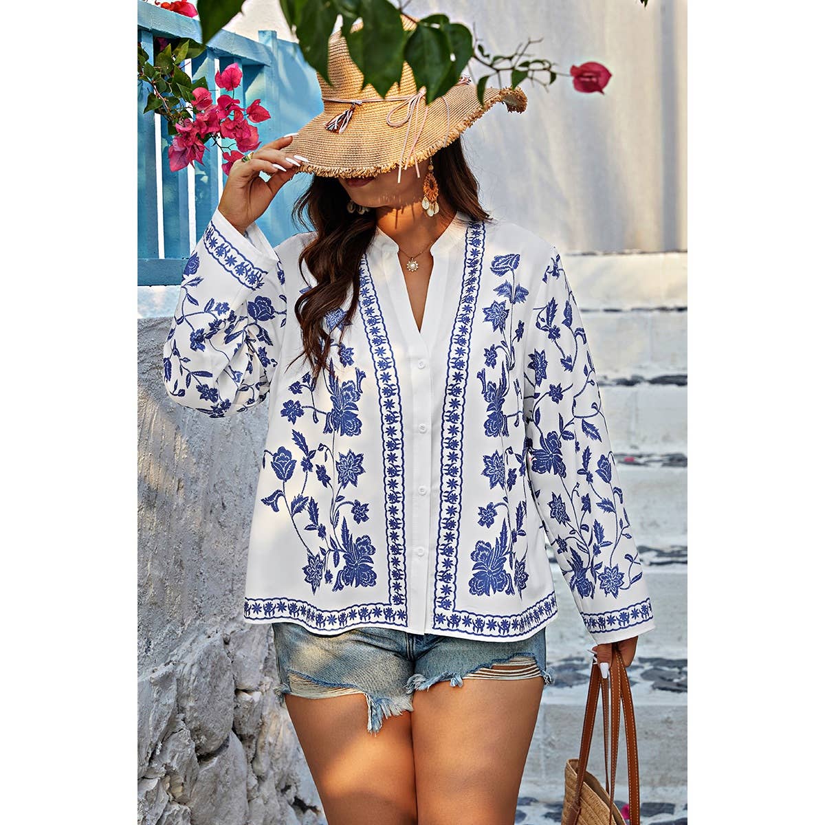 PLUS FLORAL BUTTON DOWN