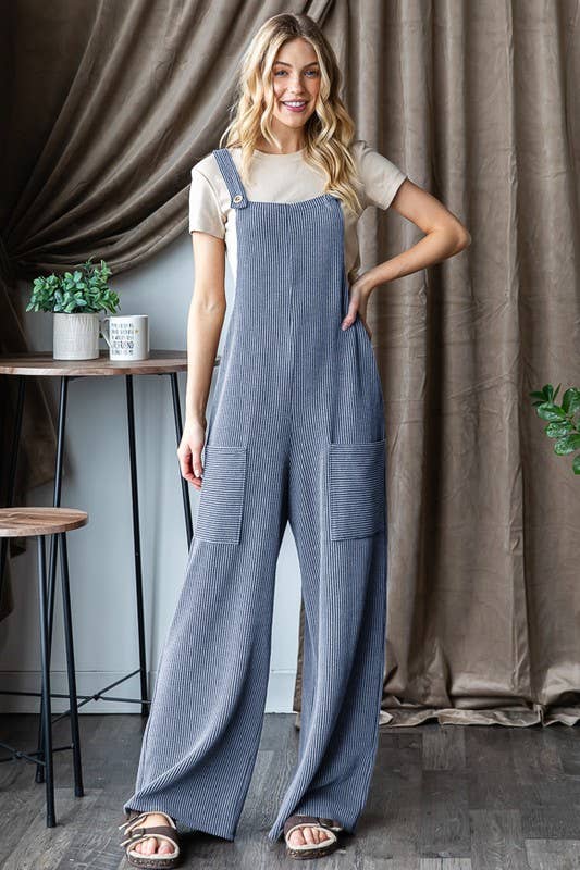 PLUS VINTAGE DENIM URBAN RIBBED JUMPSUITS