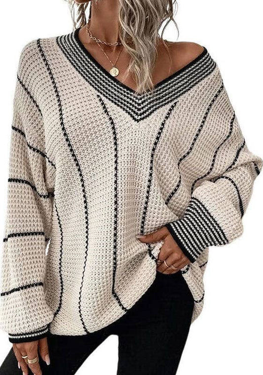 Striped knit sweater: Cream