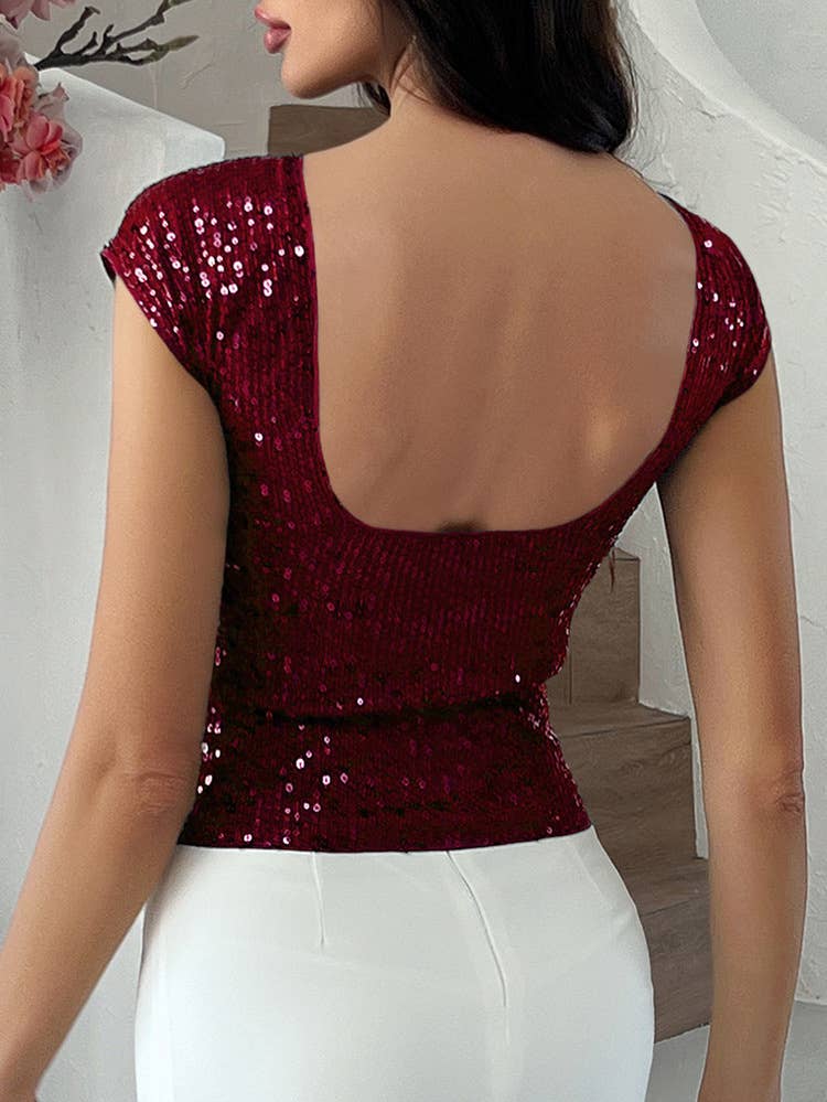 WINE SEQUIN SLEEVLESS TOP