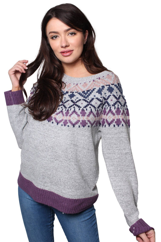 GRAY JACQUARD ROUND NECK SWEATER