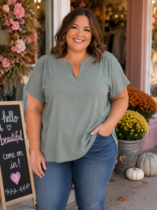 PLUS JUNIPER SAGE SHORT SLEEVE BLOUSE