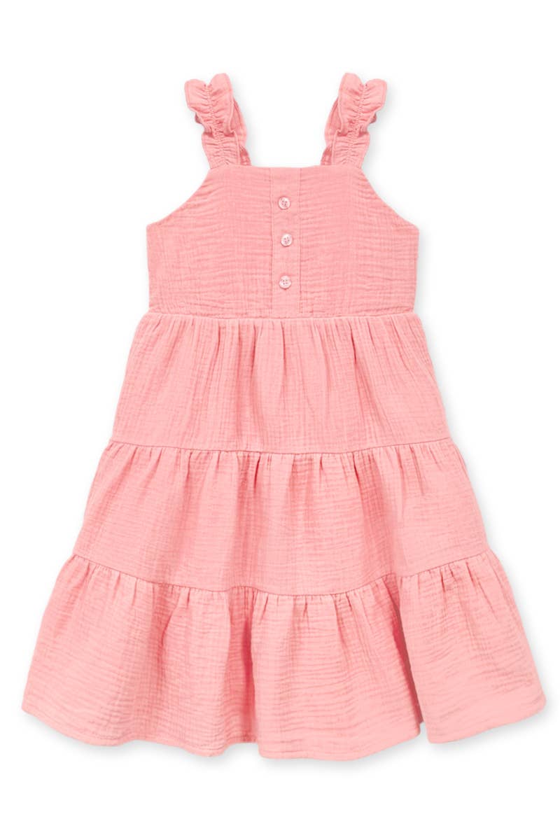 SALMON GUAZE TIERED DRESS