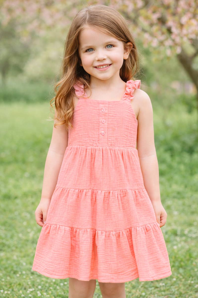 SALMON GUAZE TIERED DRESS