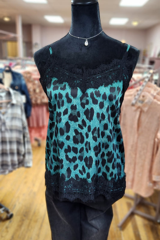 Emerald Leopard Print Lace Cami