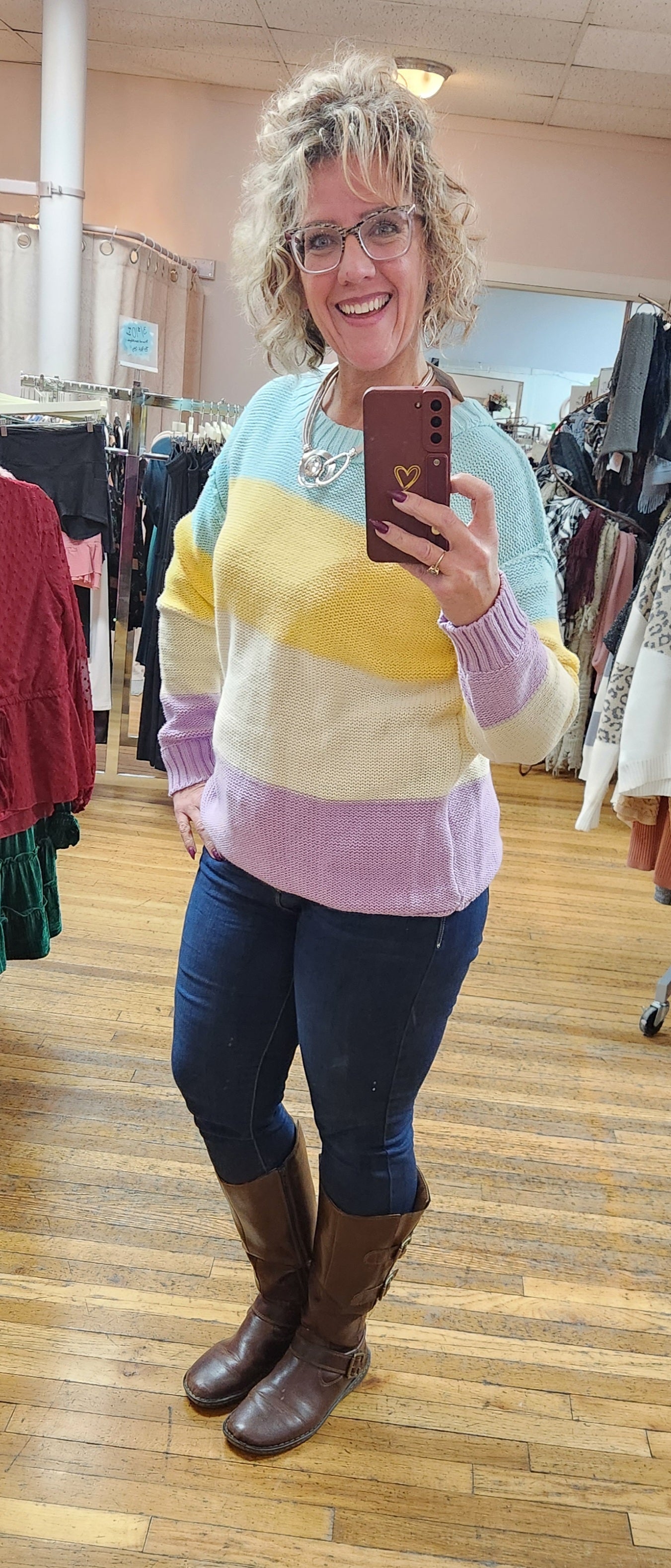 PLUS CREWNECK KNIT LONG SLEEVE SWEATER LILAC AND YELLOW