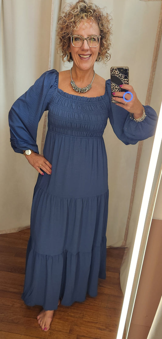 PLUS DENIM BALLOON SLEEVE A LINE DRESS