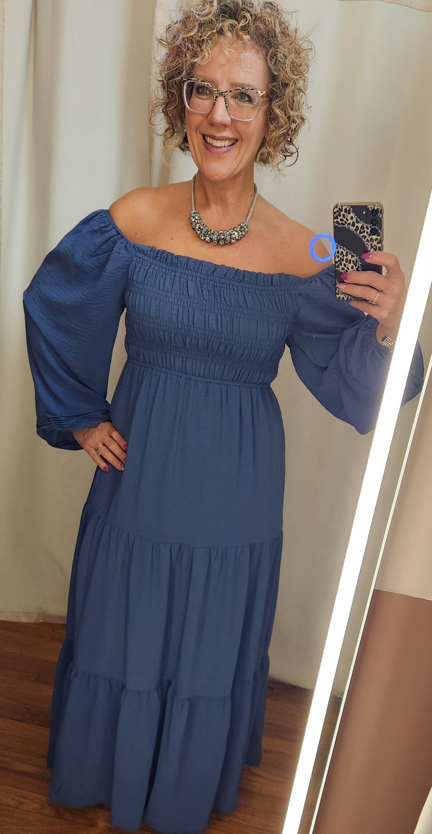 DENIM BALLOON SLEEVE A LINE DRESS