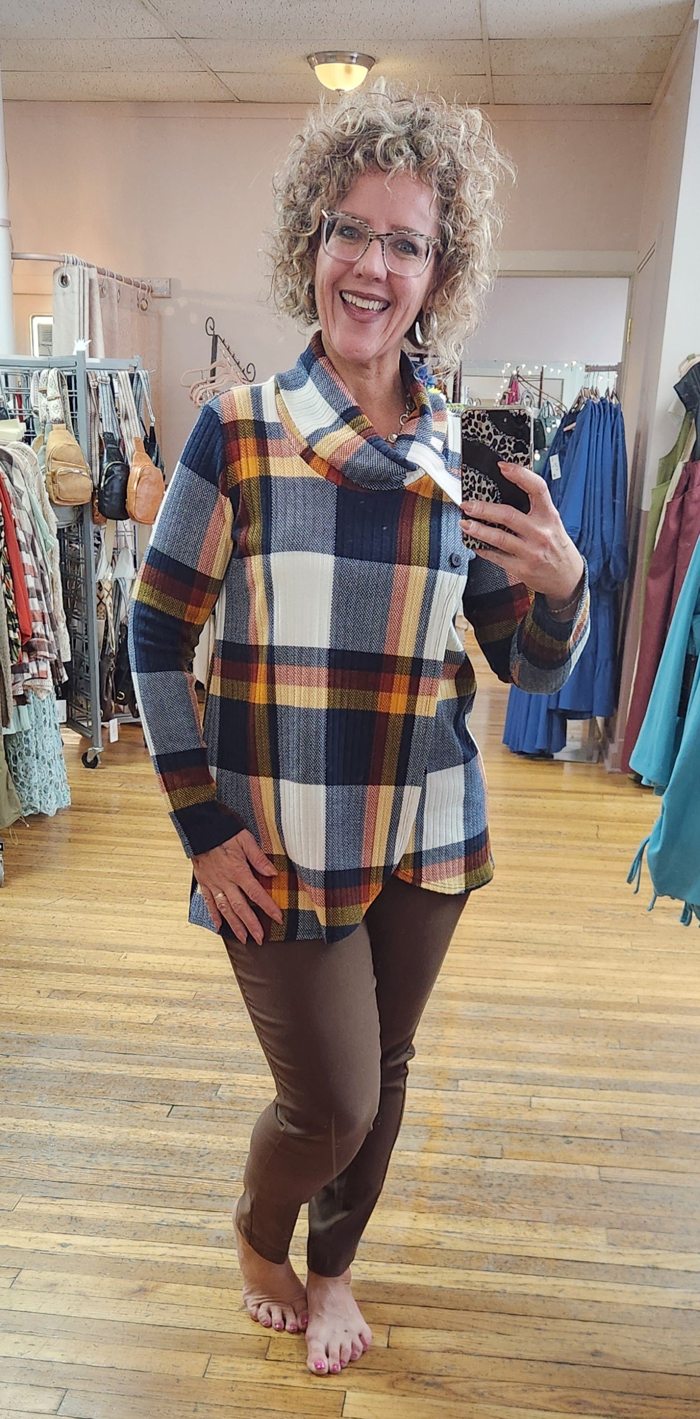 PLAID BUTTON TUNIC