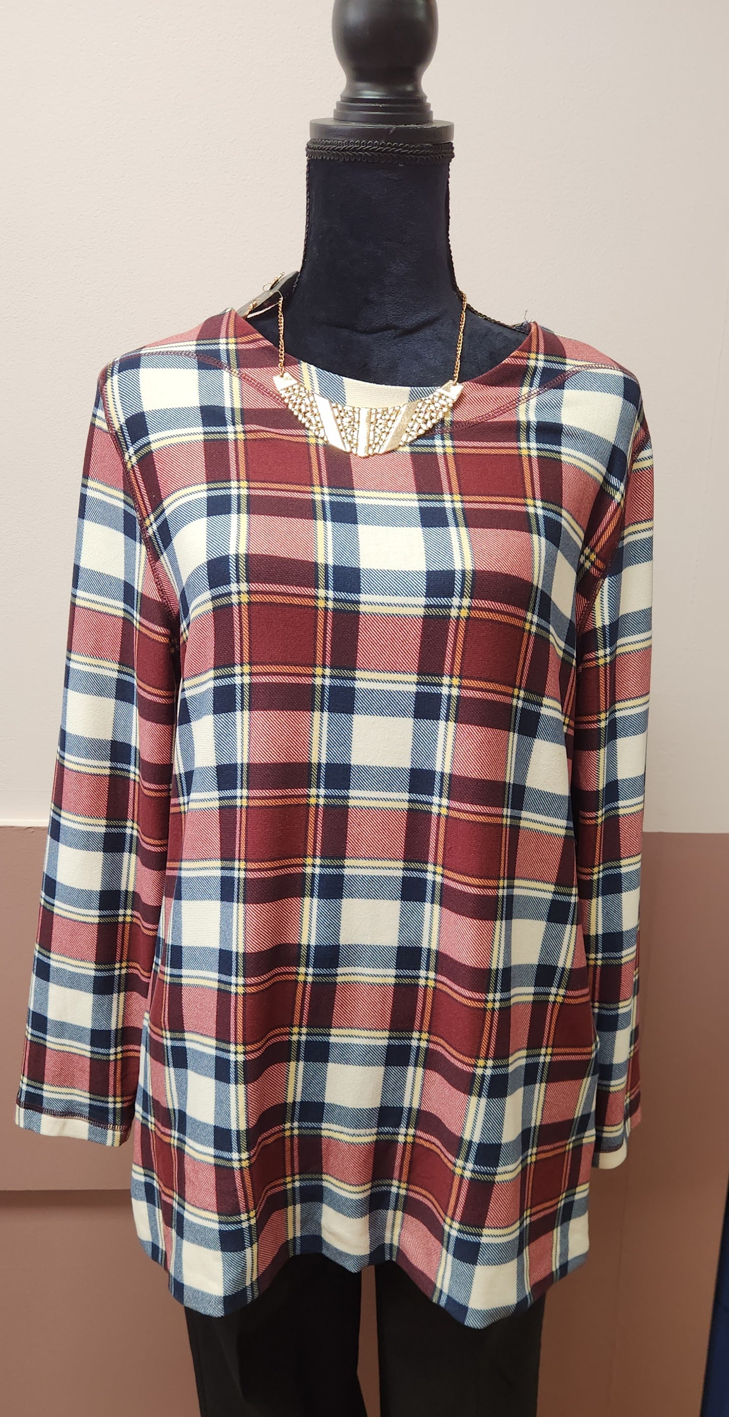 GATHER AROUND PLAID LONG SLEEVE TUNIC