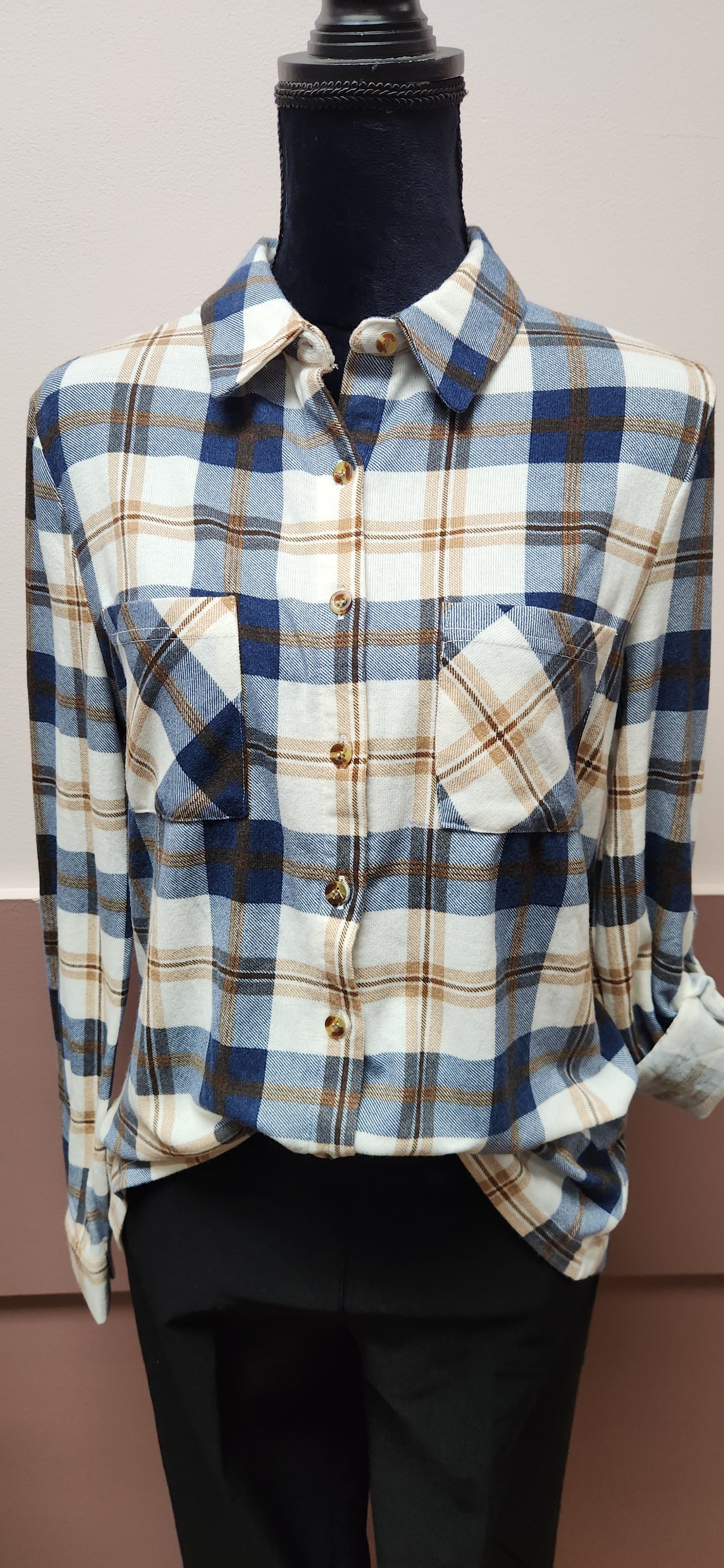 PLAID NAVY/TAN/IVORY