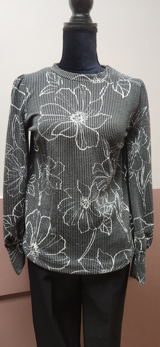 GRAY RIBBED FLORAL