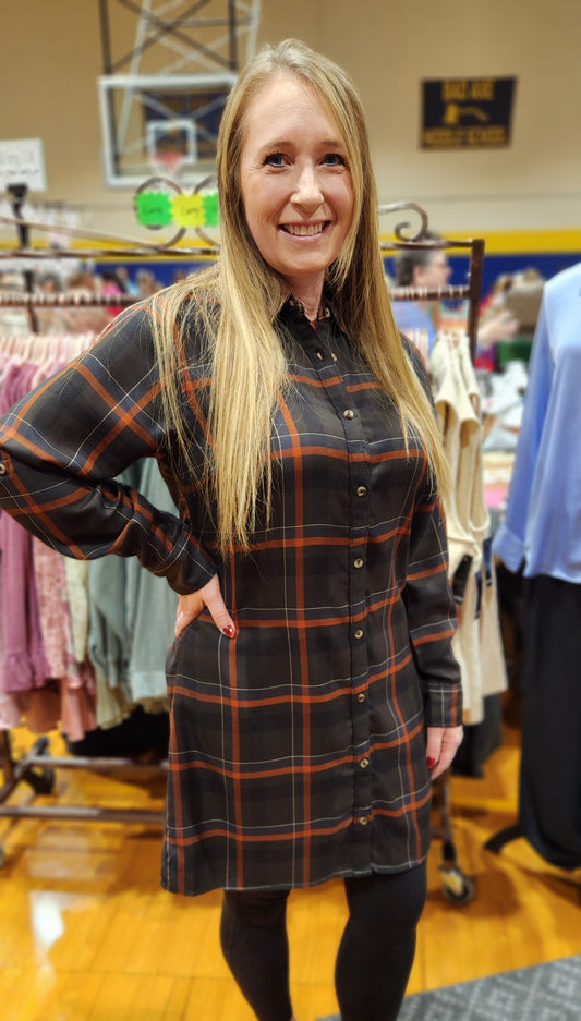 CARA AUTUMN PLAID SHIRT DRESS