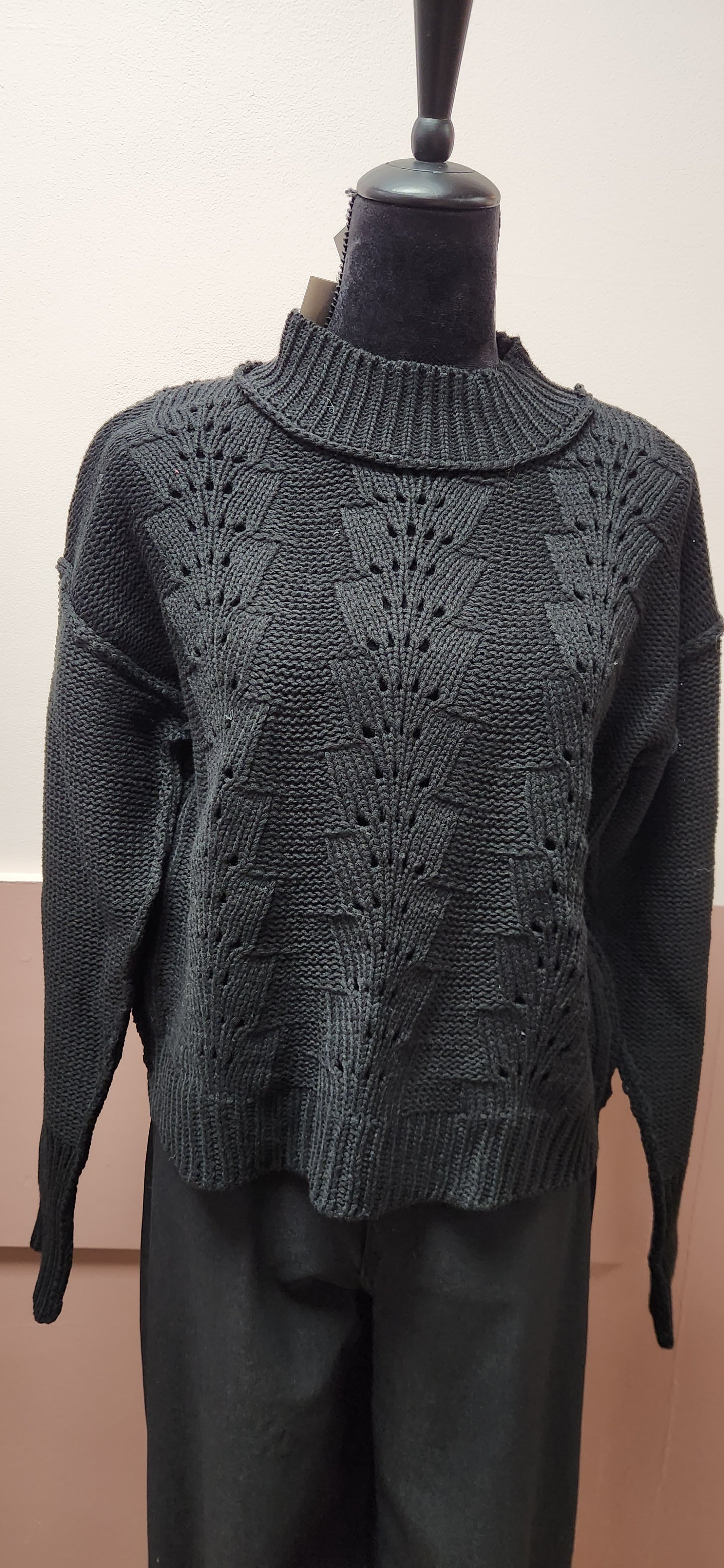 BLACK CROCHET SWEATER