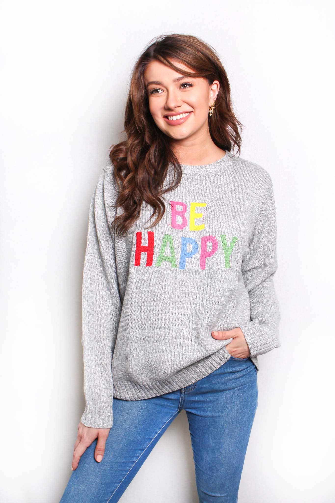 BE HAPPY GRAY XLARGE SWEATER