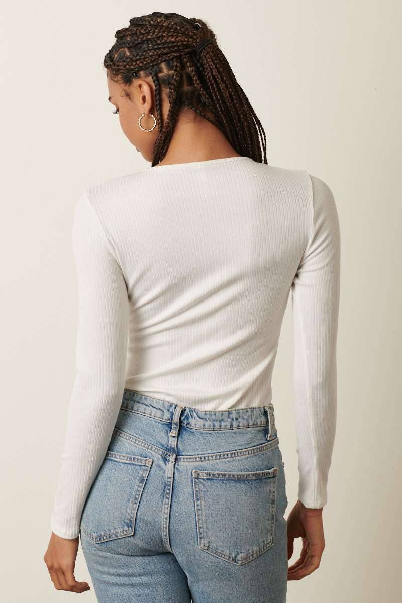IVORY LONG SLEEVE RIB KNIT BODYSUIT