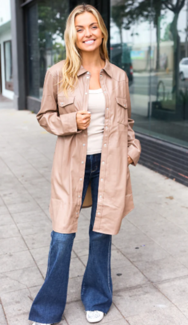 CAMEL DUSTER FAUX LEATHER
