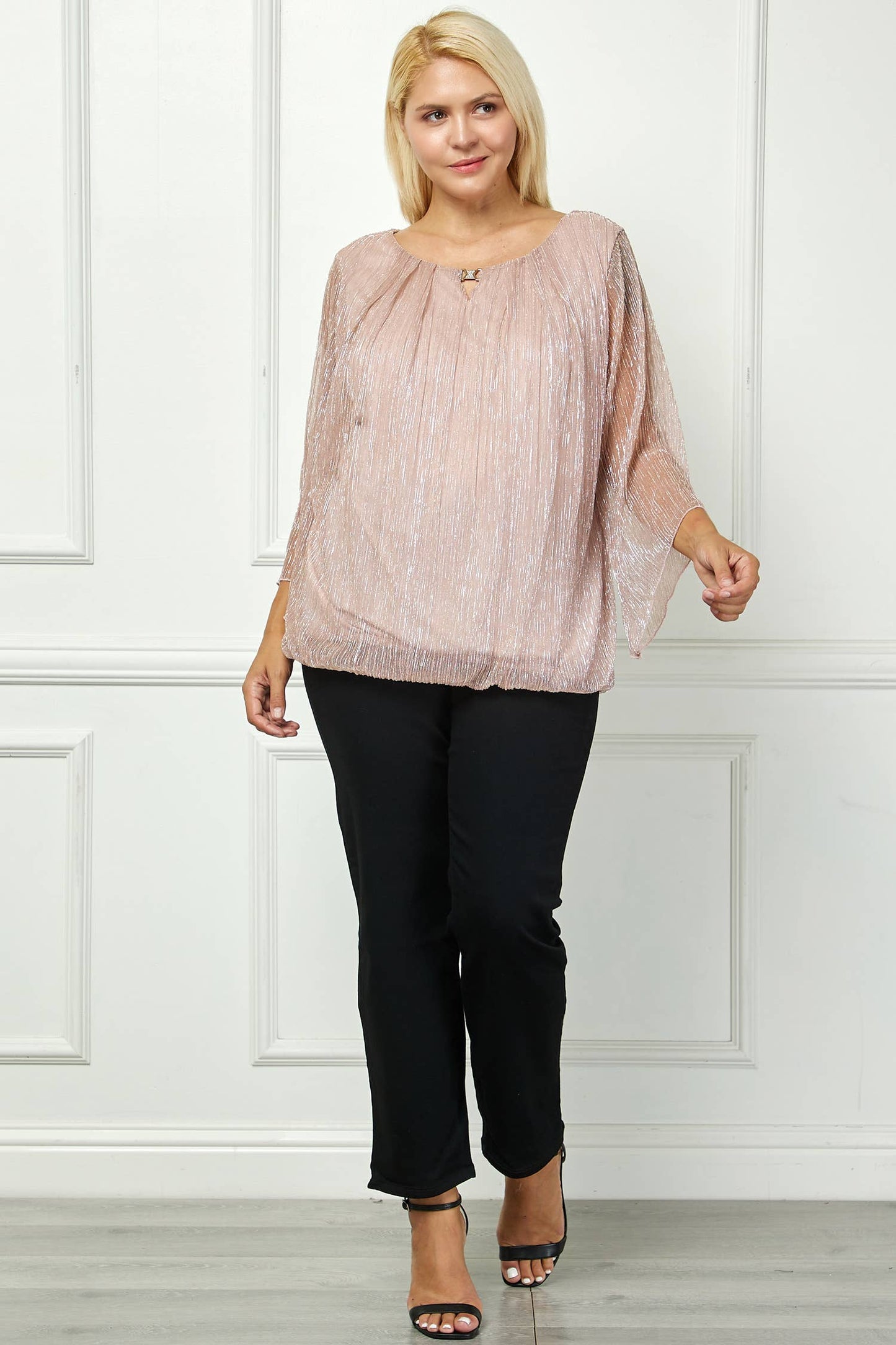 PLUS CHAMPAGNE SHIMMER 3/4 SLEEVE BLOUSE