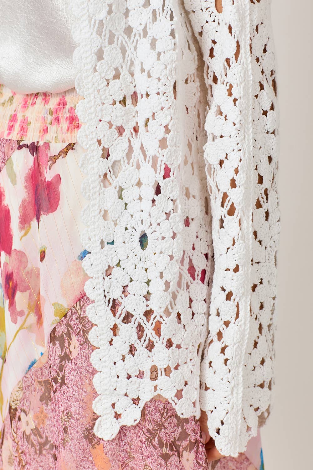 WHITE SCALLOPED EDGE CROCHET CARDIGAN