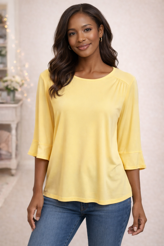 MISSY & PLUS GARDEN PARTY YELLOW 3/4 SLEEVE TOP