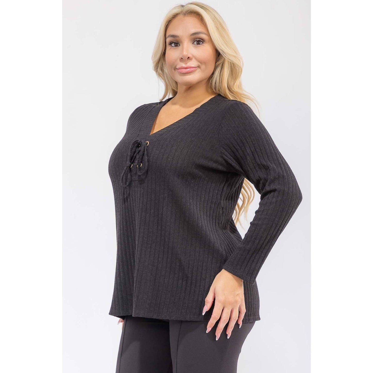 BLACK PLUS RIB KNIT LONG SLEEVE