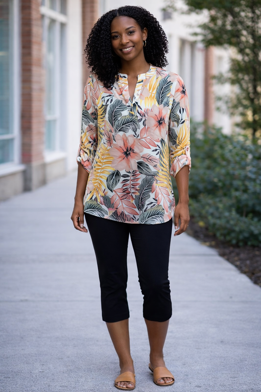TANGO 3/4 SLEEVE TROPICAL BLOUSE