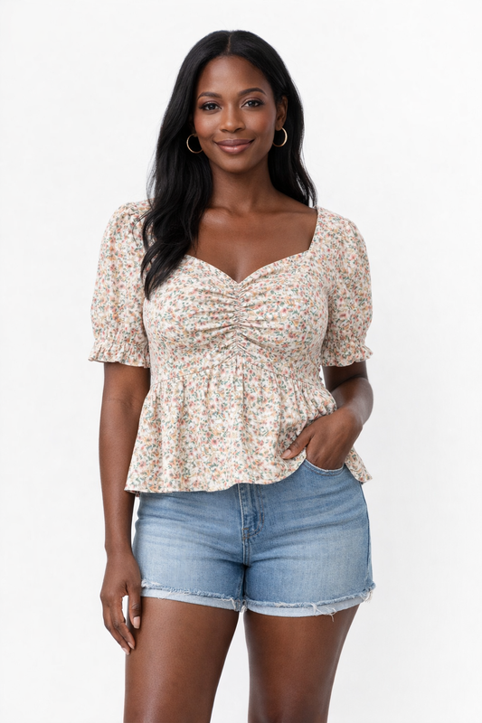 BLUSHING MEADOW PEPLUM TOP