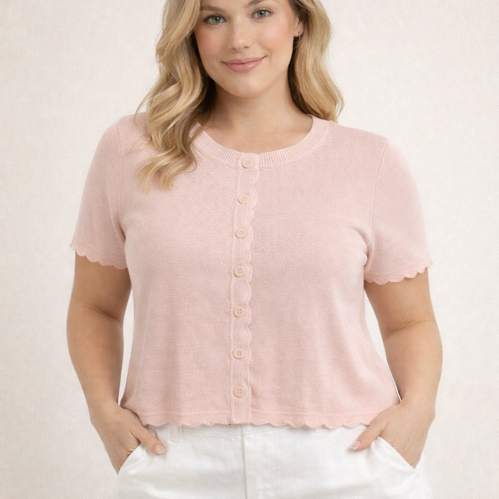 BLUSH SWEETHEART SCALLOP KNIT SWEATER MISSY & PLUS