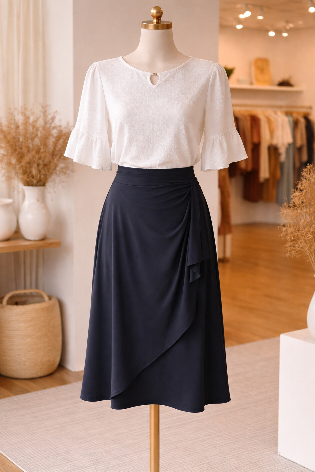 JOSETTE NAVY TULIP WRAP SKIRT