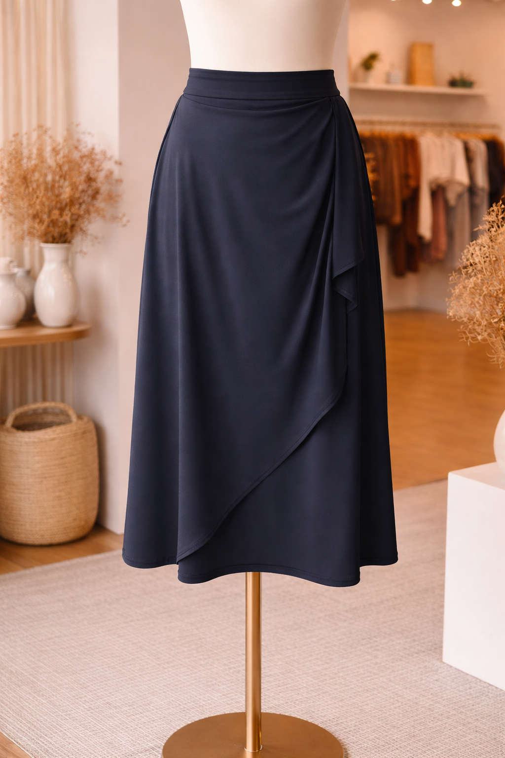 JOSETTE NAVY TULIP WRAP SKIRT