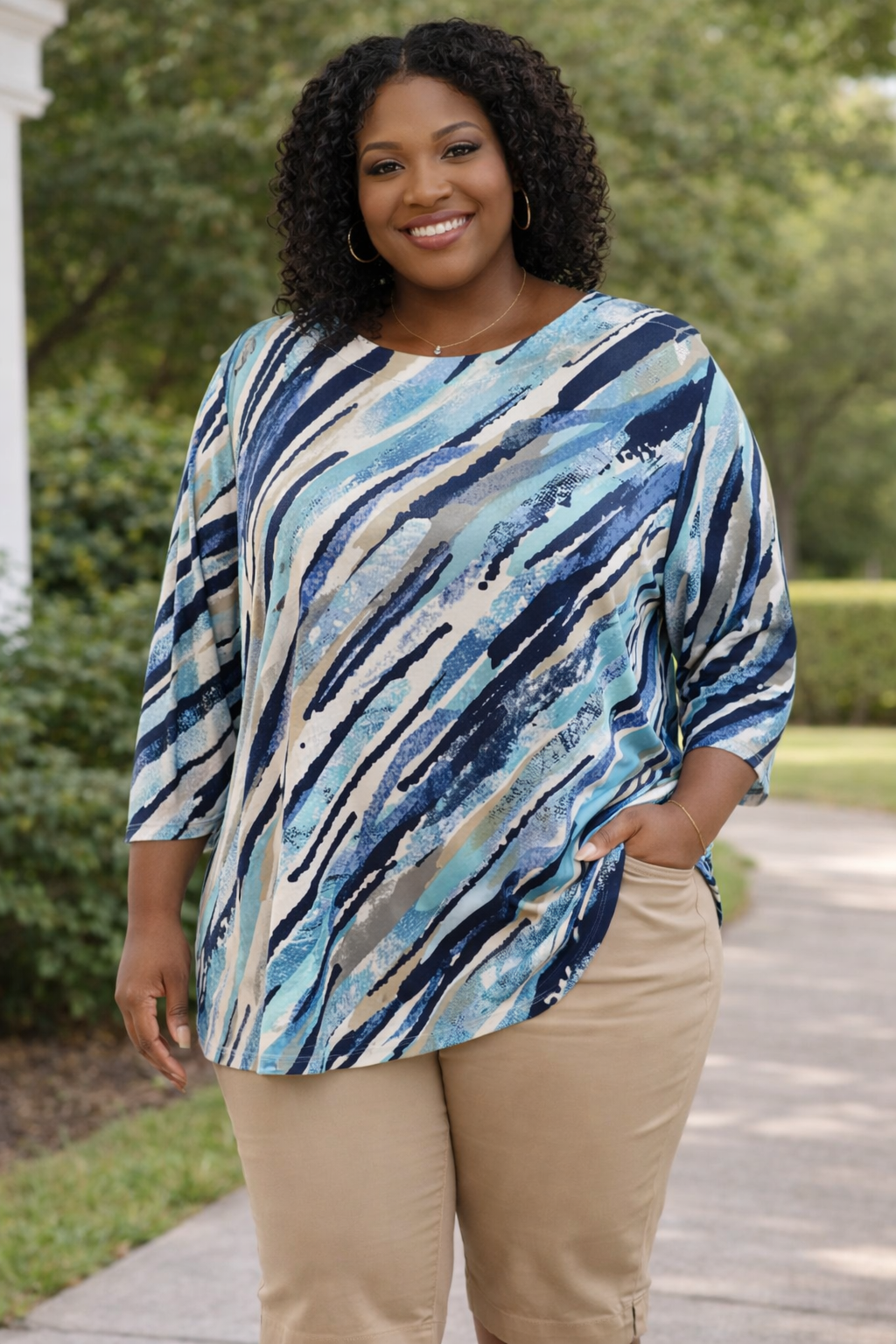 MISSY AND PLUS 3/4 SLEEVE CABANA ALMONDINE TOP