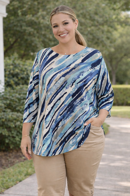 MISSY AND PLUS 3/4 SLEEVE CABANA ALMONDINE TOP