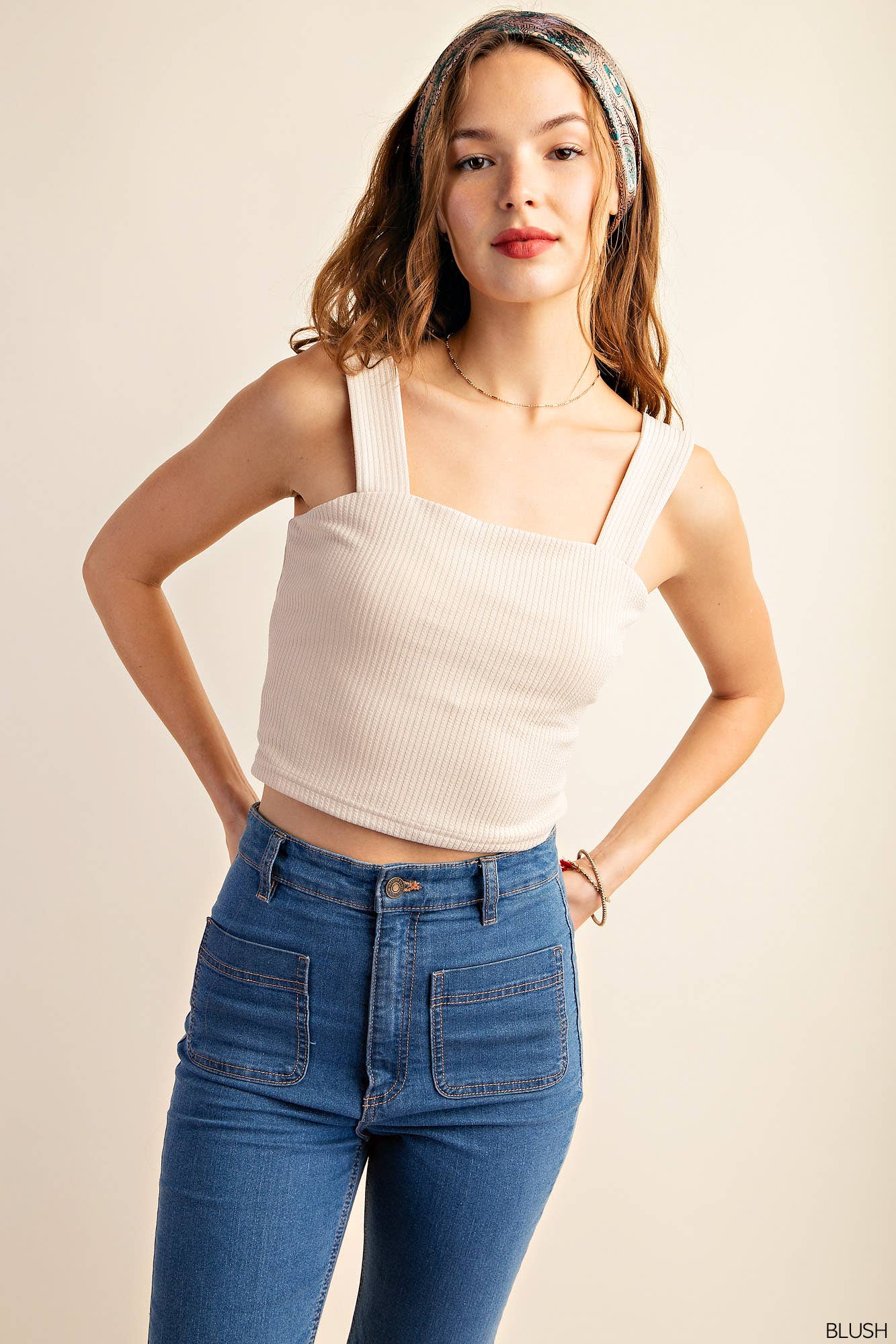 SQUARE NECK RIBBED CROP TOP BLUSH