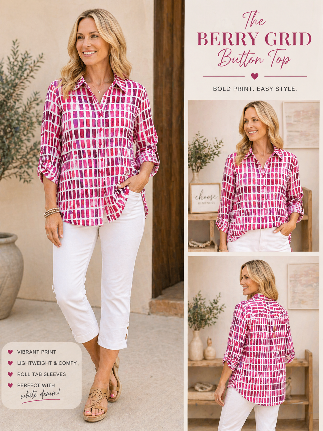 BERRY GRID 3/4 SLEEVE