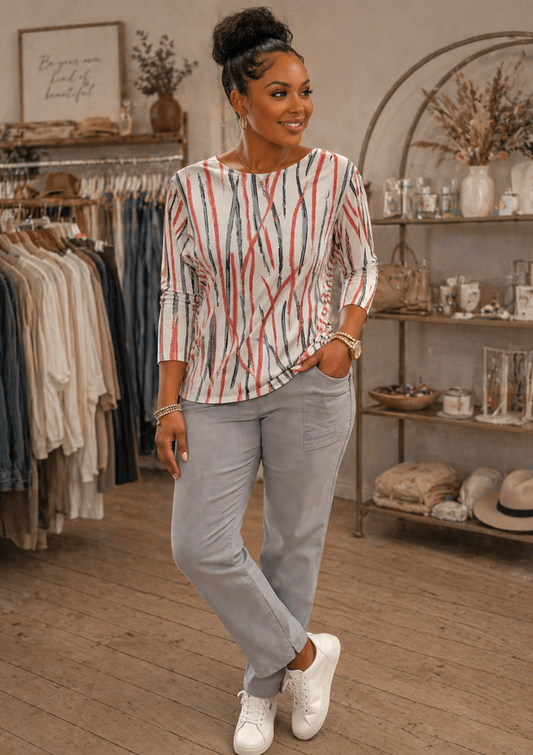 CORAL BRUSHSTROKE 3/4 SLEEVE CINCHED SIDE