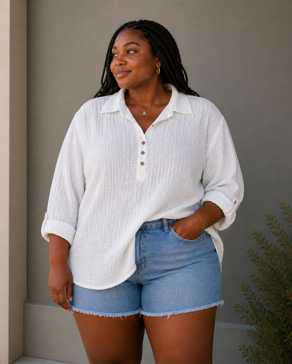 LAKESIDE EASE GUAZE BUTTON UP
